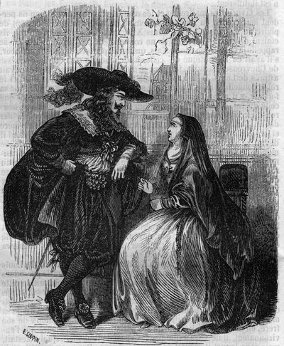 Ludvig XIII:n (1601-1643) Ranskan kuninkaan ja Mademoiselle de Lafayetten muotokuva - Kaiverrus 1800-luvulta tekijältä Unknown artist