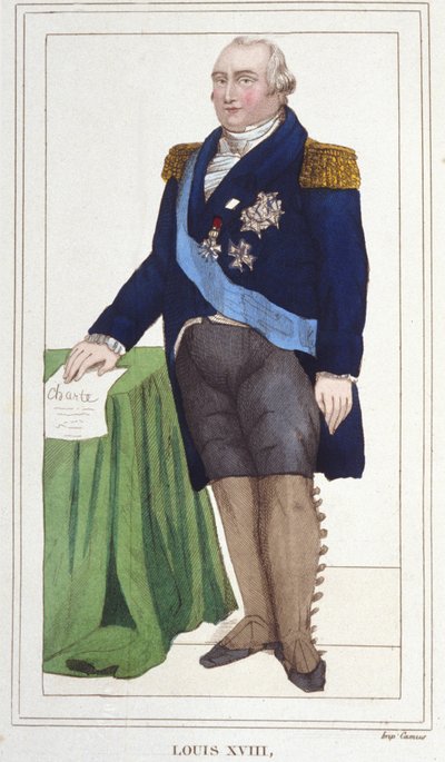 Ludvig XVIII:n (1755 - 1824) muotokuva, Ranskan kuninkaan kaiverrus vuodelta 1830. tekijältä Unknown artist
