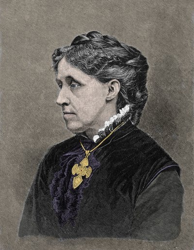 Amerikkalaisen kirjailijan Louisa May Alcottin (1832-1888) muotokuva. 1800-luvun värikaiverrus. tekijältä Unknown artist