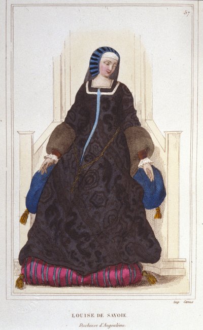 Louise de Savoien, Angoulenen herttuattaren ja Francois I:n äidin (1476 - 1531) muotokuva, kaiverrus vuodelta 1830 tekijältä Unknown artist