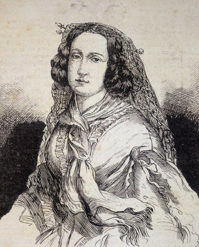 Muotokuva rouva Marceline Desbordes-Valmoresta (Desbordes Valmore) (1786 - 1859), ranskalainen kirjailija - teoksessa "" Les Contemporains"", n.d. 1800-luvun lopulla. tekijältä Unknown artist