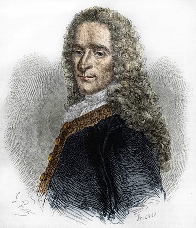 Ranskalaisen kirjailijan Marie-François Arouet de Voltairen (1695-1778) muotokuva. tekijältä Unknown artist