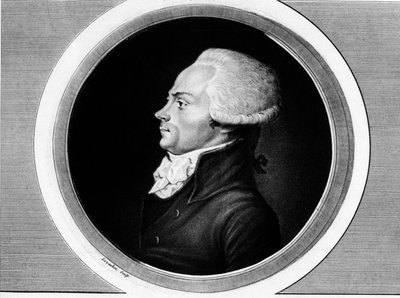 Maximilianin muotokuva Robespierren (1758-1794), osavaltioiden kenraalijäsenen ja Pariisin varajäsenen kansalliskonventissa. "" Collection des tableaux historiques de la revolution francaise, en trois voles" 1804. tekijältä Unknown artist