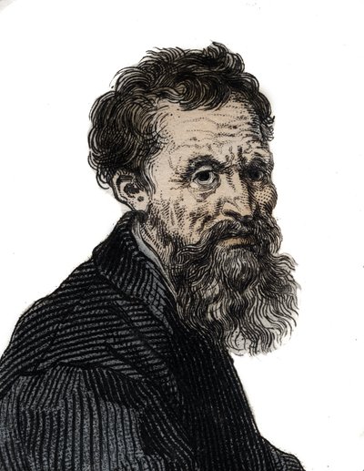 Muotokuva Michelangelo Buonarrotista italialainen kuvanveistäjä - Michelangelo Buonarrotin muotokuva dit Michel Ange (Michelangelo tai Michelangelo tekijältä Unknown artist