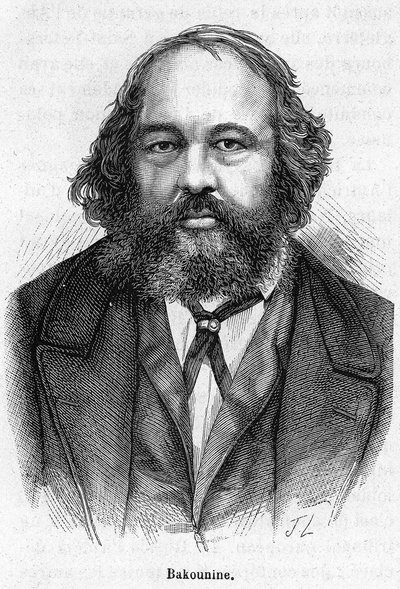 Muotokuva Mihail Aleksandrovich Bakuninista (1814 - 1876), Venäjän vallankumouksellinen anarkistista. Kaiverrus 1800-luku. tekijältä Unknown artist
