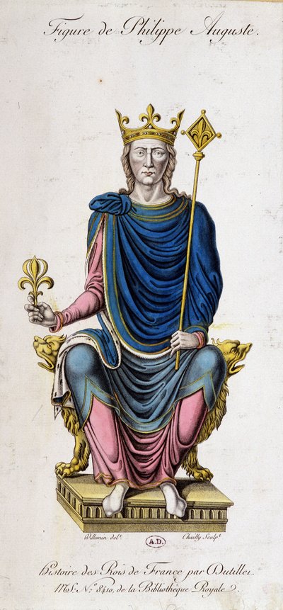 Muotokuva Philip Augustuksesta valtaistuimellaan - 1200-luvun asiakirjasta tekijältä Unknown artist