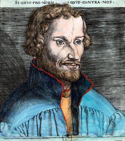 Muotokuva Philippe Schwarzerd dit Melanchtonista (1497 - 1560), saksalainen protestanttinen uskonpuhdistaja (luterilainen). Kaiverrus 1500-luvulta. Yksityinen kokoelma. tekijältä Unknown artist