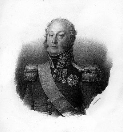 Pierre Clauden muotokuva, kreivi Pajot, dit Pajol (1772-1844), ranskalainen kenraali, kaiverrus 1800-luvulta tekijältä Unknown artist