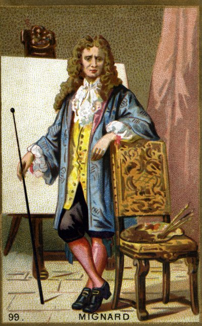 Pierre Mignardin (1612 - 1695), ranskalaisen taidemaalarin, sisustajan ja sarjakuvapiirtäjän muotokuva. 1800-luvun kromolitografia. tekijältä Unknown artist