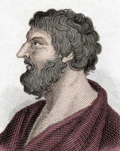 Muotokuva Pittacosta Mytileneestä Kreikan valtiomies (650-570 eKr.) (Pittacus of Mytilene). Kaiverrus 1800-luvulta. tekijältä Unknown artist
