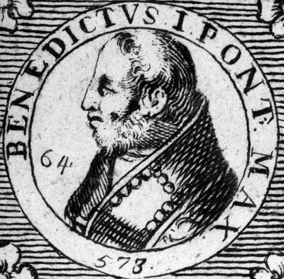Paavi Benedictus I:n muotokuva. Kaiverrus 1800-luvulta. tekijältä Unknown artist