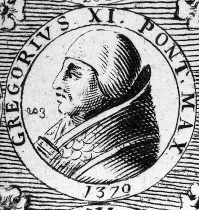Paavi Gregoire XI:n muotokuva valittiin vuonna 1370 ja kuoli vuonna 1378. tekijältä Unknown artist