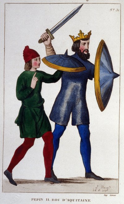 Akvitanian kuninkaan Pépin II:n (823 - 864) muotokuva. kaiverrus vuodelta 1830. tekijältä Unknown artist