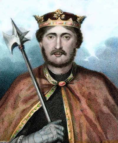 Richard I:n (1157-1199), Englannin kuninkaan muotokuva, jota kutsutaan myös Richard Leijonasydämeksi - Rikhard Leijonasydämen muotokuva - Kaiverrus 1800-luku tekijältä Unknown artist