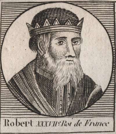 Robert I:n (866-923), Länsi-Fransian kuninkaan muotokuva vuosina 922-923, kaiverrus Charles Constant Le Tellierin kirjasta "Instruction sur l