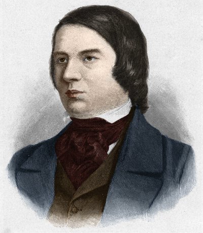 Robert Schumannin (1810-1856), saksalaisen säveltäjän muotokuva. Mengelin piirustuksen perusteella. tekijältä Unknown artist