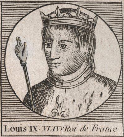 Muotokuva Saint Louisista (Saint-Louis, Louis IX (1214-1270) - Saint Louis IX (1214-70) Ranskan kuningas - kaiverrus Charles Constant Le Tellierin "Instruction sur l