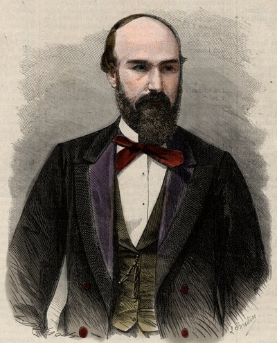 Santos Gutierrezin (1820-1872) poliitikon ja Kolumbian entisen presidentin muotokuva. Kaiverrus "" L