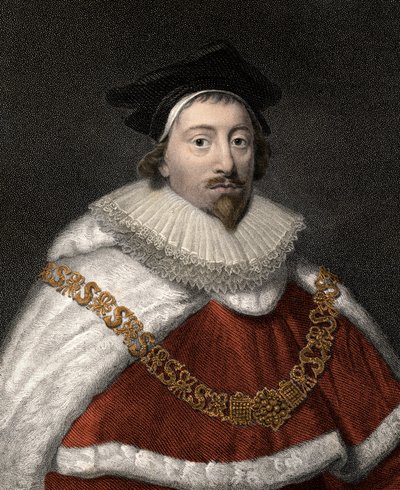 Sir Edward Coken (1552-1634), englantilaisen juristin muotokuva - 1800-luvun värikaiverrus tekijältä Unknown artist