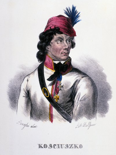 Muotokuva Thaddeus (Tadeusz) Kosciuszko (Kosciusko) Puolalainen sotilas (1746-1817). Kaiverrus 1800-luvulta tekijältä Unknown artist