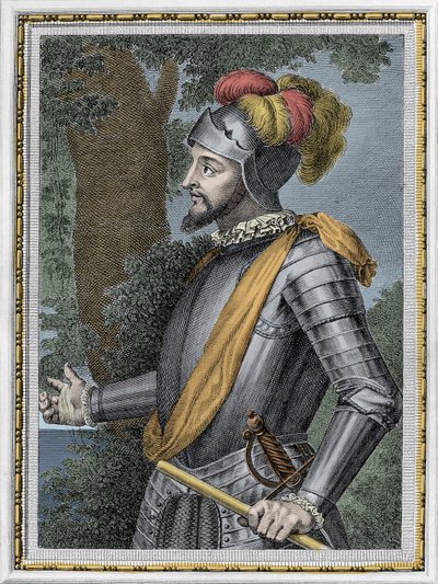 Espanjalaisen valloittajan (1475-1517) Vasco Nunez de Balboan muotokuva - Kaiverrus 1800-luku tekijältä Unknown artist