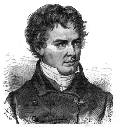 Victor Jacquemontin (1801 - 1832), ranskalaisen kasvitieteilijän ja matkustajan muotokuva - Kaiverrus "Suurten matkojen maalaukselliseen historiaan 1800-luvulla". 1877 tekijältä Unknown artist