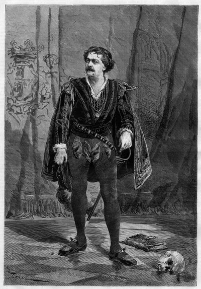 William Shakespearen muotokuva näyttelijä Ernesto Rossista Hamletin roolissa Ventadour-teatterissa Pariisissa vuonna 1875. tekijältä Unknown artist
