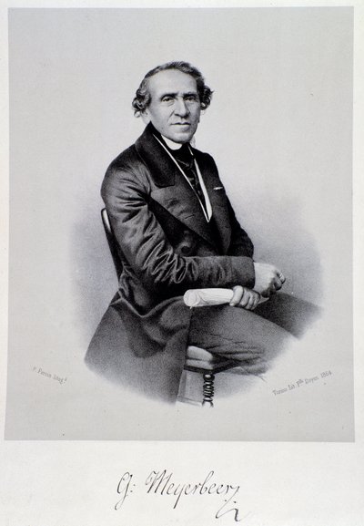 Muotokuva saksalaisesta oopperasäveltäjästä Giacomo Meyerbeeristä (1791-1864) Kaiverrus. 1800-luvulla. Bologna, kansalaismusiikkimuseo tekijältä Unknown artist