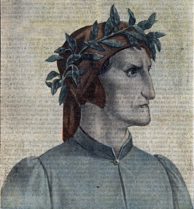 Muotokuva italialaisesta runoilijasta Dante Alighieri (1265-1321) (italialainen runoilija Dante Alighieri) Kuvitus teoksesta "Le pelerin" toukokuu 1921 Yksityiskokoelma tekijältä Unknown Artist