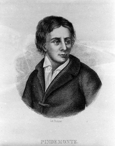 Muotokuva italialaisesta runoilijasta Ippolito Pindemontesta (1753-1828), runoilijan ystävä ja italialainen näytelmäkirjailija Ugo Foscolo (1778-1827) Kaiverrus 1800-luvulta tekijältä Unknown artist