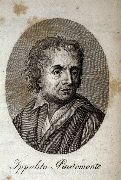 Muotokuva italialaisesta runoilijasta Ippolito Pindemontesta (1753-1828), runoilijan ystävä ja italialainen näytelmäkirjailija Ugo Foscolo (1778-1827) Kaiverrus 1800-luvulta tekijältä Unknown artist