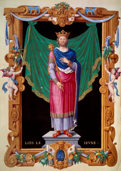 Ranskan kuninkaan Ludvig VII nuoren muotokuva (1120-1180). Miniatyyri Jean du Tillet