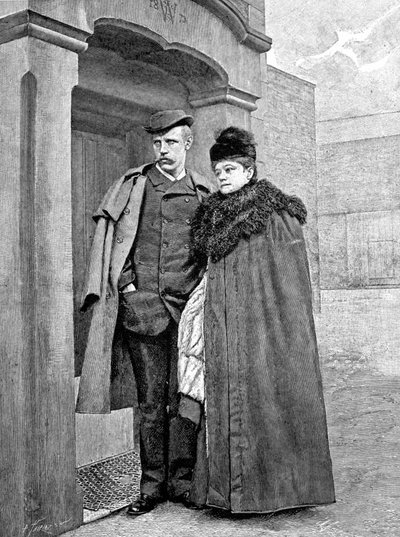 Muotokuva norjalaisesta tutkimusmatkailijasta Fridtjof Nansenista (1861-1930), tiedemiehestä ja diplomaatista vaimonsa kanssa. tekijältä Unknown artist