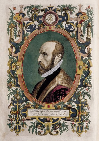 Kartografi Abraham Orteliuksen muotokuva (värikaiverrus) tekijältä Unknown artist