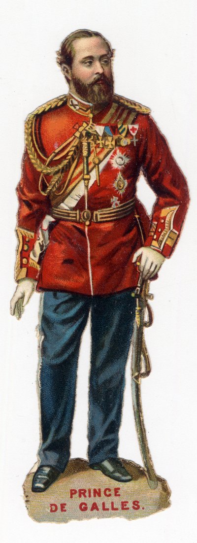 Tulevan Walesin prinssin Edward VII:n (Edward 7), Suuren Bratagnen ja Irlannin kuninkaan (1841-1910) muotokuva. Kromolitografia 1800-luvun lopulla. Yksityinen kokoelma tekijältä Unknown artist
