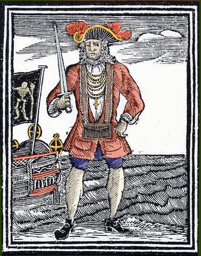 Muotokuva merirosvo Bartholomew "Black Bart" Robertsista. tekijältä Unknown artist