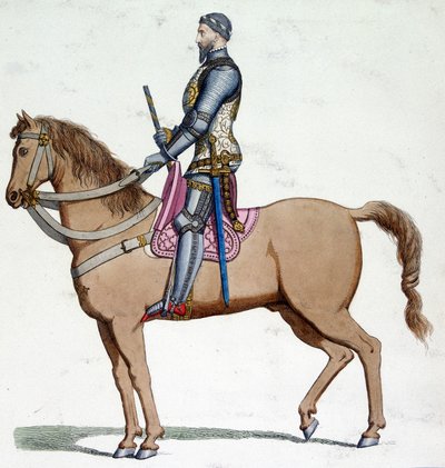 Milanon herran Bernabo Viscontin (1319-1385) muotokuva hevosella. tekijältä Unknown artist