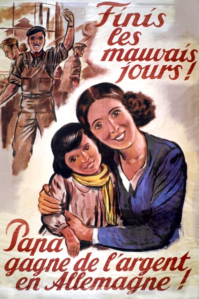 STO:n (pakkotyöorganisaatio) juliste Saksan miehityksen aikana Ranskassa, noin 1943 (vedos). tekijältä Unknown artist