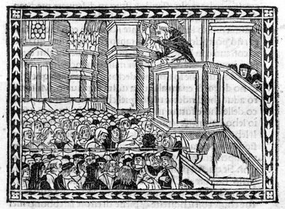 G. Savonarolan (Jerome Savonarola) (1452 - 1498) saarna - "" Compendium of Revelatione" -kirjassa, 23.4.1496 tehty inkunaabuli. tekijältä Unknown artist