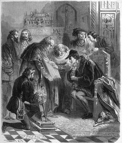 Ludvig XI:lle (1423-1483), Ranskan kuninkaalle painetun Raamatun esitys. tekijältä Unknown artist