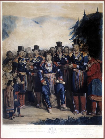 Kanadan huroni-intiaanien vastikään valitun päällikön esittely tekijältä Unknown artist