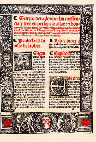Raymond Lullen "" Blanquerna " -prologi katalaaniksi Ramon Llull, espanjaksi Raimundo Lulio (Lullo) (Lull), katalaani filosofi, teologi ja runoilija (1235-1315) tekijältä Unknown artist
