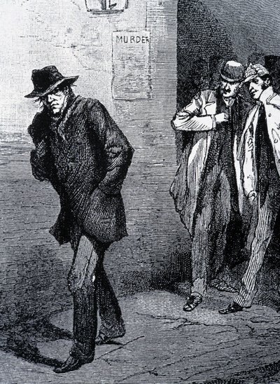 Psykoositunnelmaa öisin Lontoon kaduilla (Joku Viiltäjä-Jackin murhiin) - 1800-luvun loppu, n. 1888. tekijältä Unknown artist