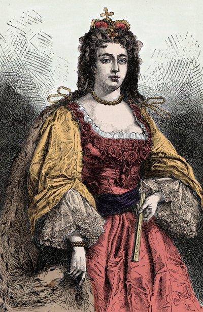Queen Anne - Muotokuva Anne Stuartista (1665-1714), Englannin, Irlannin ja Skotlannin kuningatar - tekijältä Unknown artist