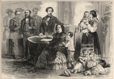 Espanjan kuningatar Isabella II (Isabella of Bourbon) (1830-1904) ja Francois Assisilainen Bourbon tai Francois I Espanjan (1822-1902) turvautuivat lastensa kanssa Paun linnaan Ranskassa syyskuun vallankumouksen jälkeen (Gloriosa) . Lastensa keskuudessa tekijältä Unknown artist