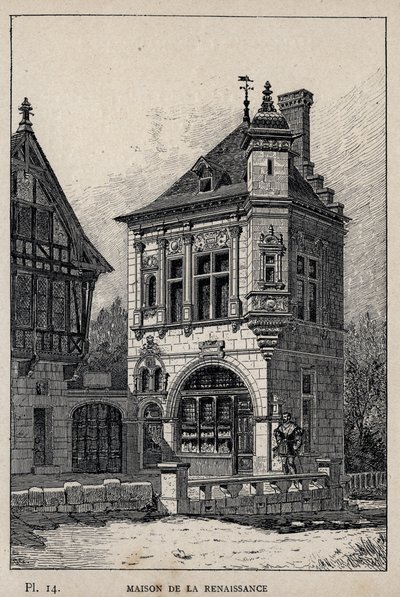 Renessanssitalo - kaiverrus vuodelta 1889 Charles GARNIERin kirjoittamassa "Ihmisasumisen historia vuoden 1889 yleisnäyttelyssä - Librairie centrale des beaux-arts Paris 1889" tekijältä Unknown artist