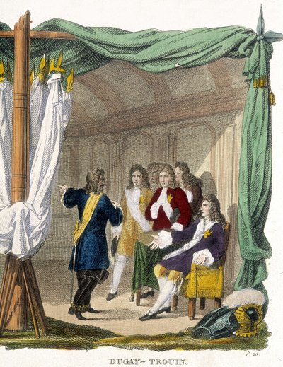 Rene Duguay Trouin (Duguay-Trouin) (Rene Trouin du Gue dit) (1673-1736) ennen kuningas Ludvig XIV:tä (1638-1715). Kaiverrus 1800-luvulta. tekijältä Unknown artist