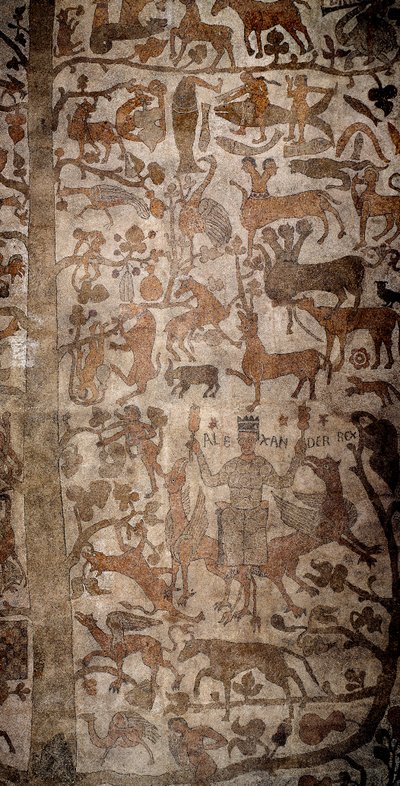 Makedoinan kuninkaan ja Persian valloittajan Aleksanteri Suuren (356-323 eKr.) edustus ympäröi Intian eläimistöä Intian, Delugen, Deucalionin ja Pyrrhan valloituksen aikana. Pantaleonen (tai Pantaleonin) jalkakäytävä tekijältä Unknown artist