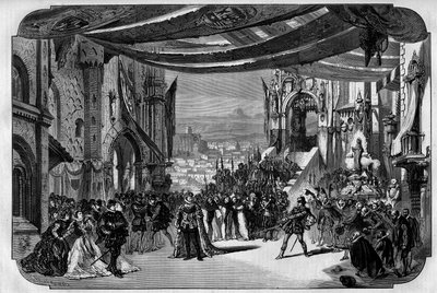 Giuseppe Verdin esittämä Don Carlo (Don Carlos) -ooppera 5 näytöksessä Pariisin oopperassa 11. maaliskuuta 1867. Neuvillen piirustuksessa kolmas näytös, neljäs maalaus, kohtaus IX. tekijältä Unknown artist