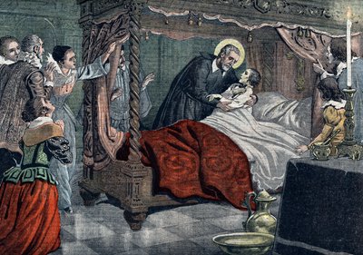 Pyhän Filippo Nerin (Filippo Neri) (1515-1595), Oratorion kongregaation perustajan, esikuva, joka kasvatti nuoren Paolo Massimon vuonna 1583 Roomassa Massimo alle Column -palatsin kappelissa (14-vuotias Paolo Massimo, Fabrizio Massimon poika, tekijältä Unknown Artist